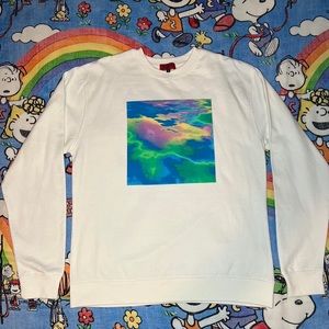 White Madeon crewneck with a multicolored design on the front